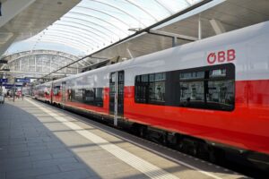 Railjet high speed train of the Austrian Federal Railways (OBB)